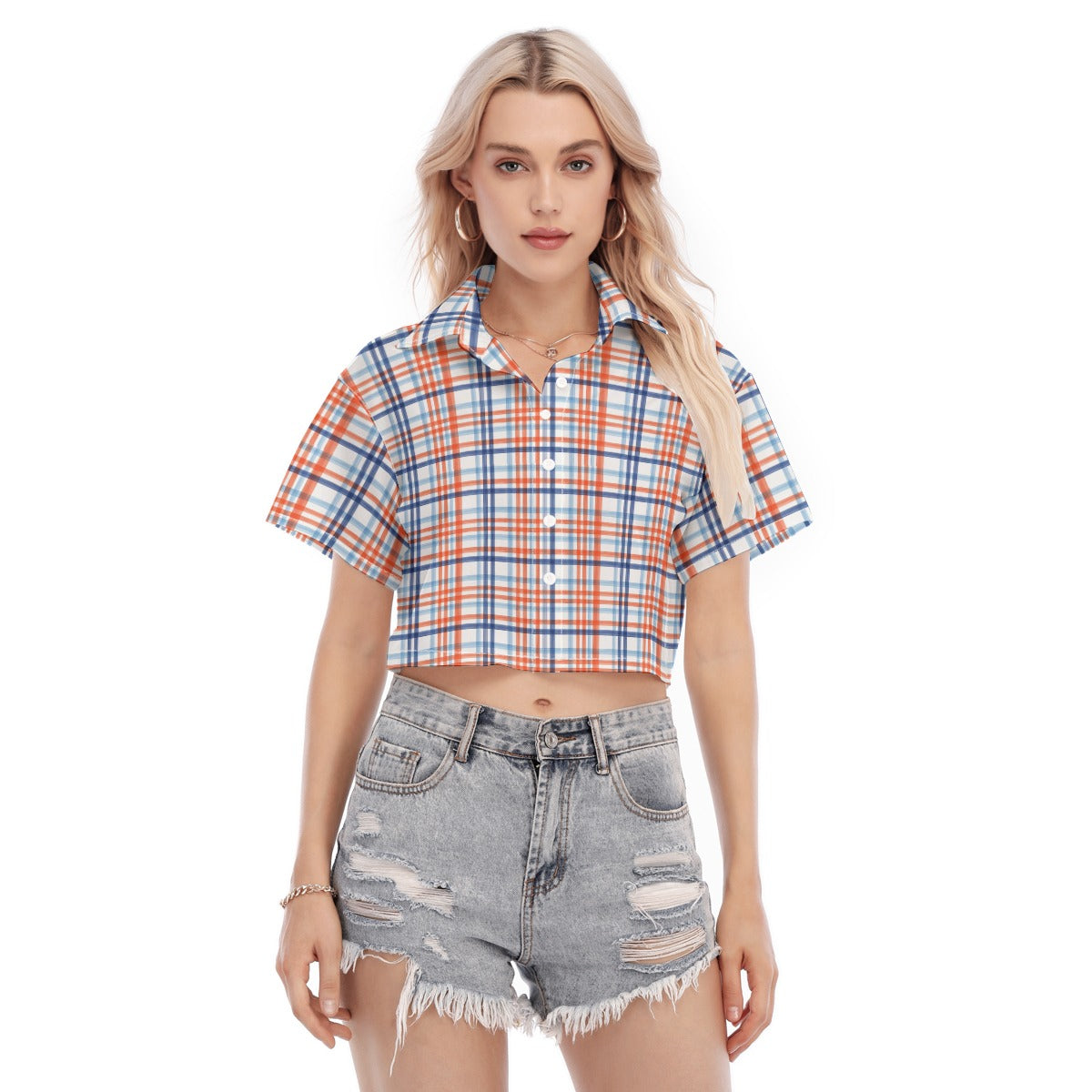 florida gators tartan plaid blue orange women's cropped shirt women tartan plaid game day shirt