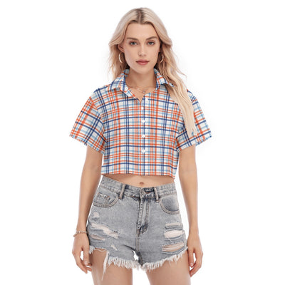 florida gators tartan plaid blue orange women's cropped shirt women tartan plaid game day shirt