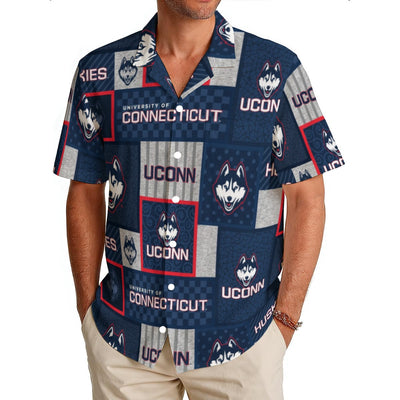 Connecticut Huskies Men's Hawaiian Shirt|150GSM White game day varsity apparel