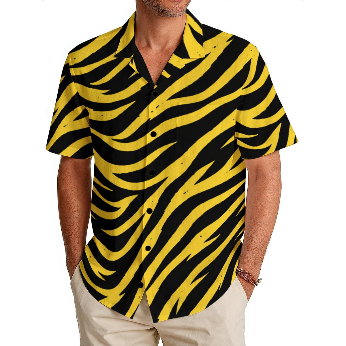 Pittsburgh Football Yellow Black Zebra Men's Hawaiian Shirt|150GSM – casual fan outfit, sportswear style, image 1.0