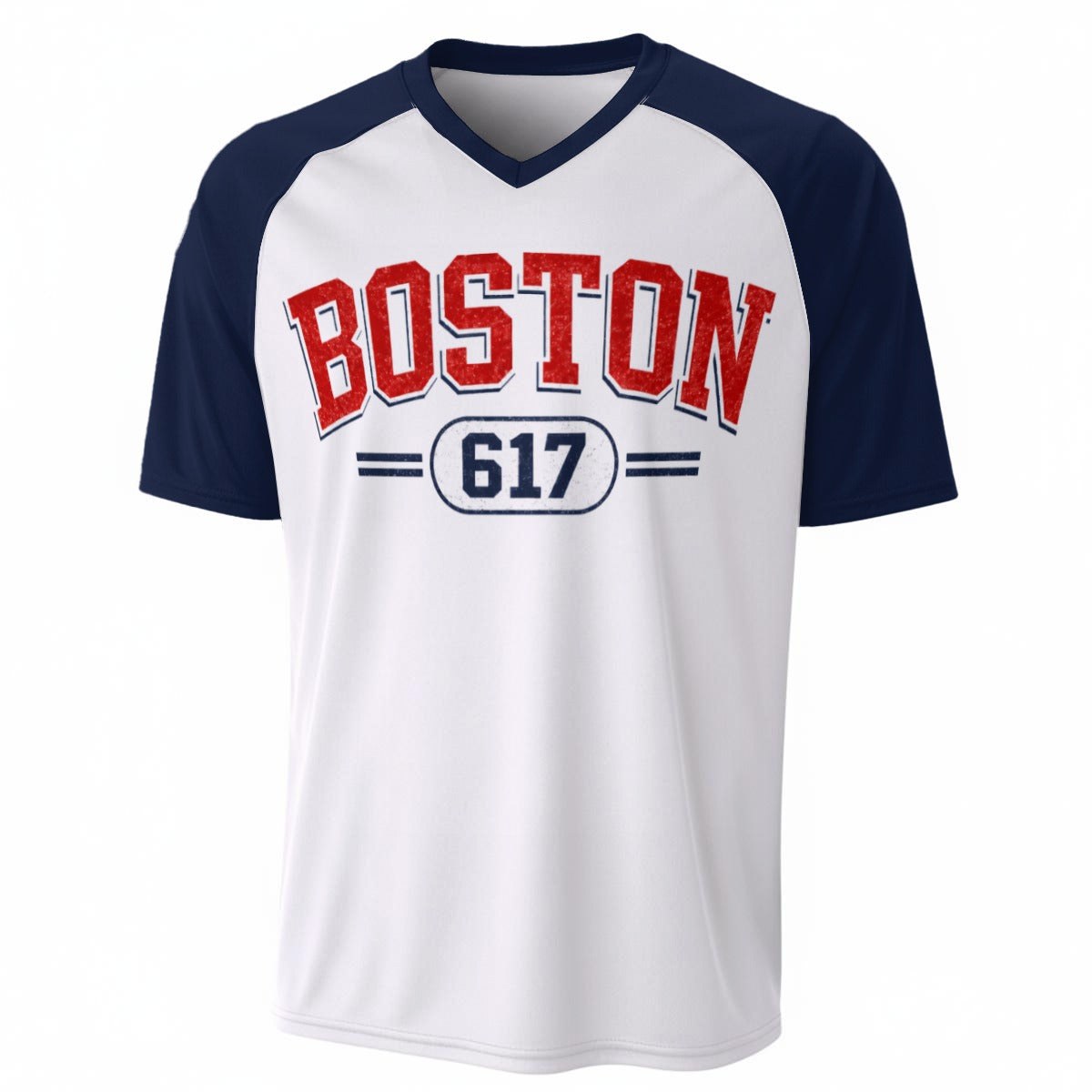Boston 617 Varsity T-Shirt – White, Navy Blue and Red Athletic Streetwear Graphic Tee – sportswear style, casual fan outfit, image 1.0