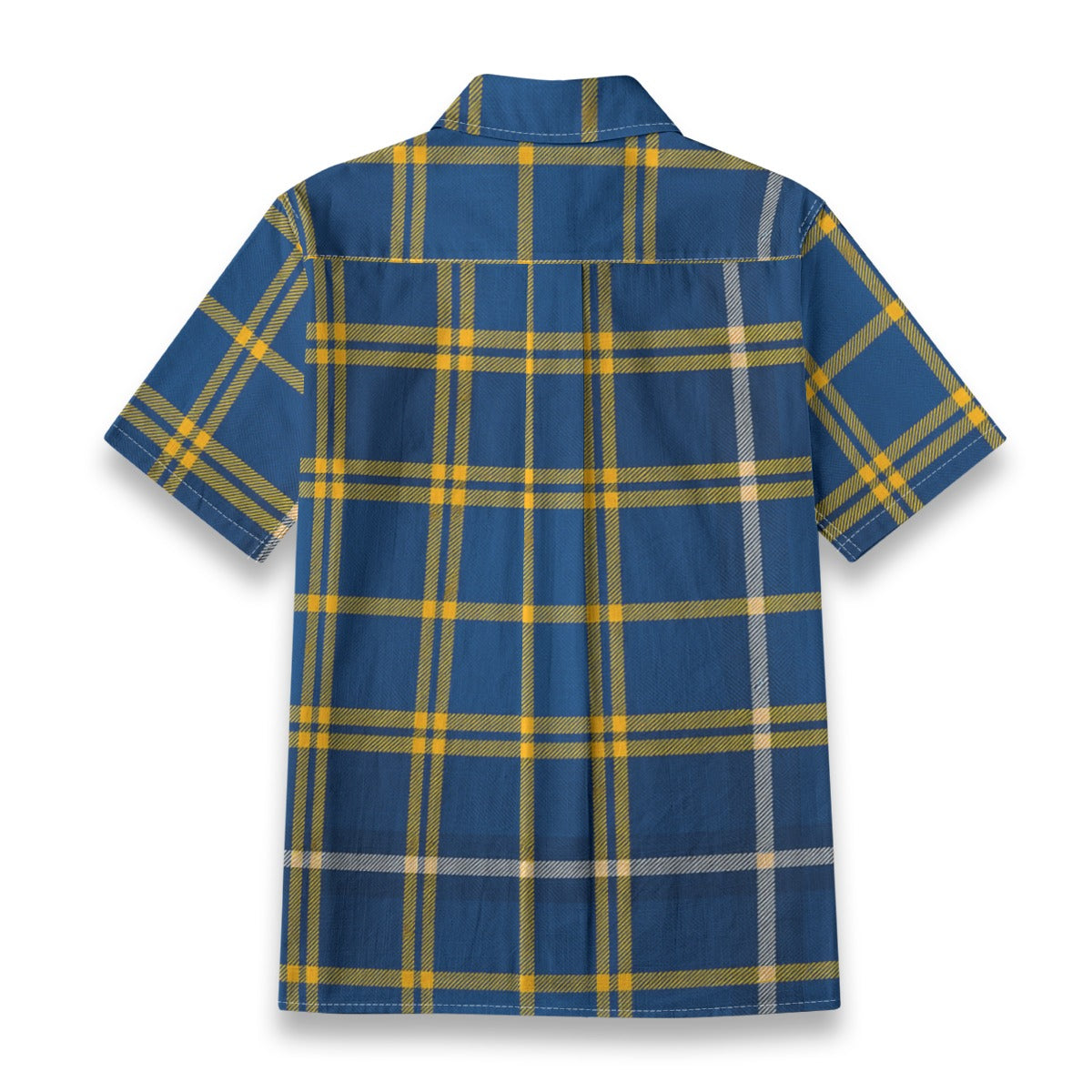 Blue and yellow plaid shirt on a white background