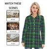 Notre Dame Fighting Irish Green Navy Gold Plaid Womens Long Shirt 8 green navy gold plaid women fashion apparel