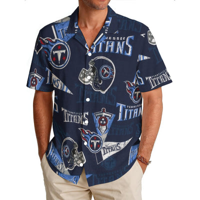 Tennessee Titans Men's Hawaiian Shirt|150GSM navy light blue football back view game day look