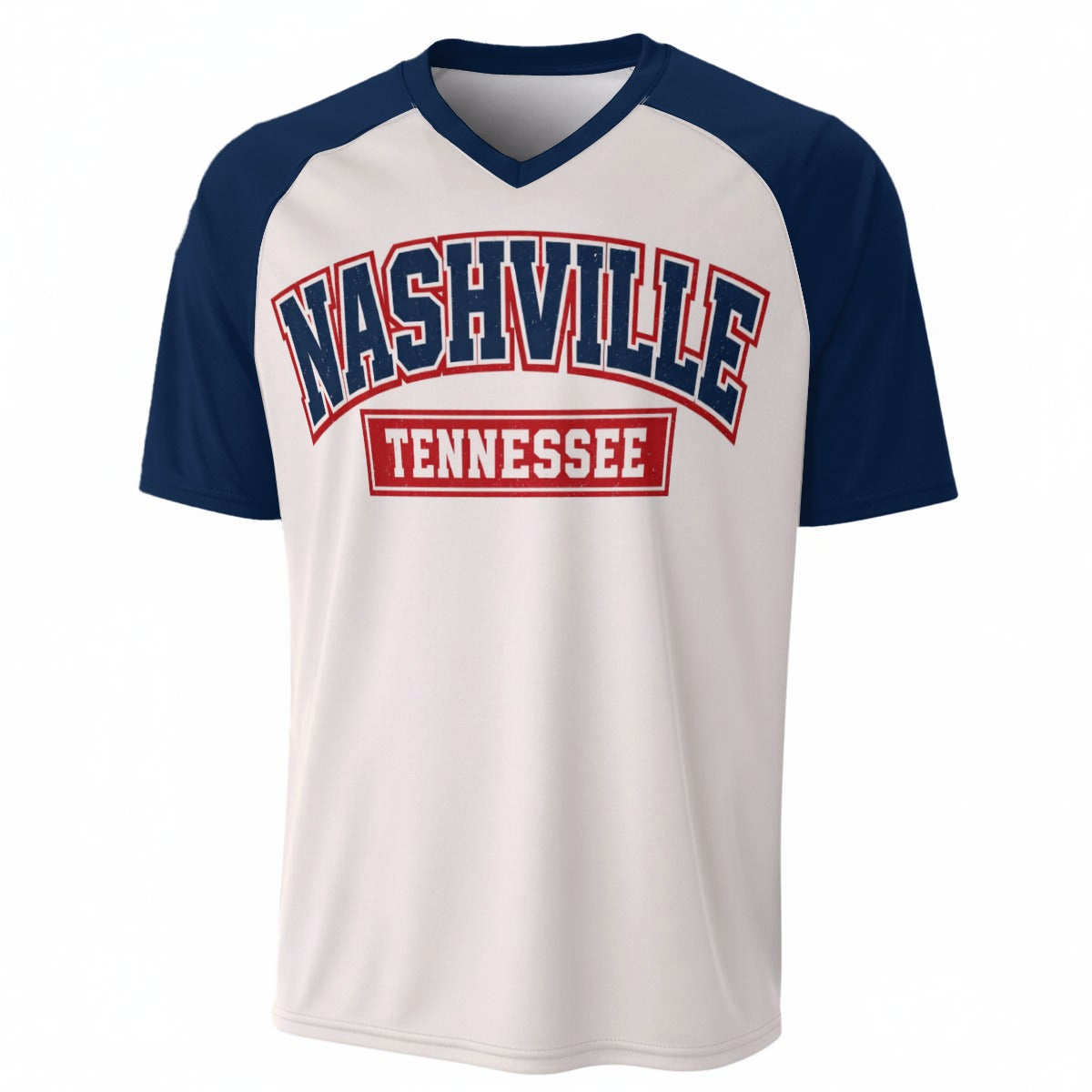 Nashville Tennessee Baseball V-Neck T-Shirt White and Navy Blue – Varsity Urban Streetwear – lightweight game day shirt, fan gear, image 1.0