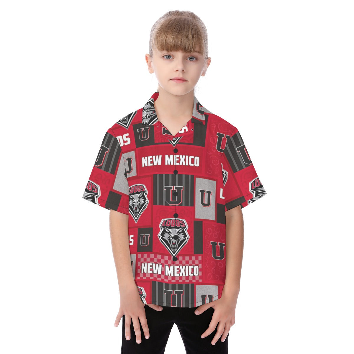 New Mexico Lobos Kid's Hawaiian Vacation Shirt White game day apparel