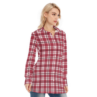 White Smoke Alabama State Tartan Plaid Women Long Shirt – Southern College Style Button Up