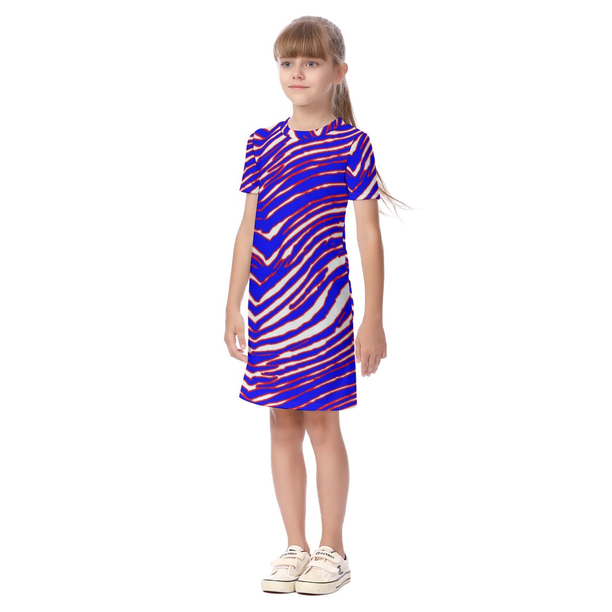 Buffalo football Kid's Short Sleeve Dress – Red Blue White Zebra Game Day Style