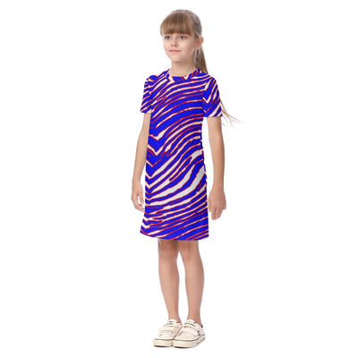 White Smoke Buffalo football Kid's Short Sleeve Dress – Red Blue White Zebra Game Day Style