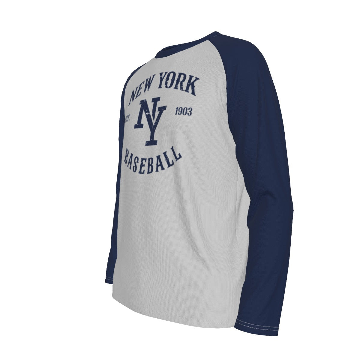 White Smoke New York Baseball Raglan Long Sleeve Shirt – Est. 1903 Vintage Athletic Design, Grey and Navy tee