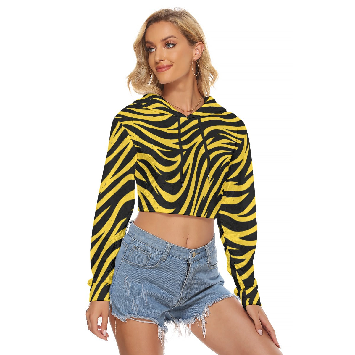 Iowa Football Women’s Velvet Crop Top Hoodie – Chic Black and Gold Game Day Style - Big Ten football apparel varsity sportswear product image 3.0