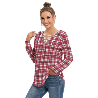 alabama crimson tide tartan plaid crimson white women's long sleeve neckline tie sweatshirt crimson white tartan plaid game day fashion