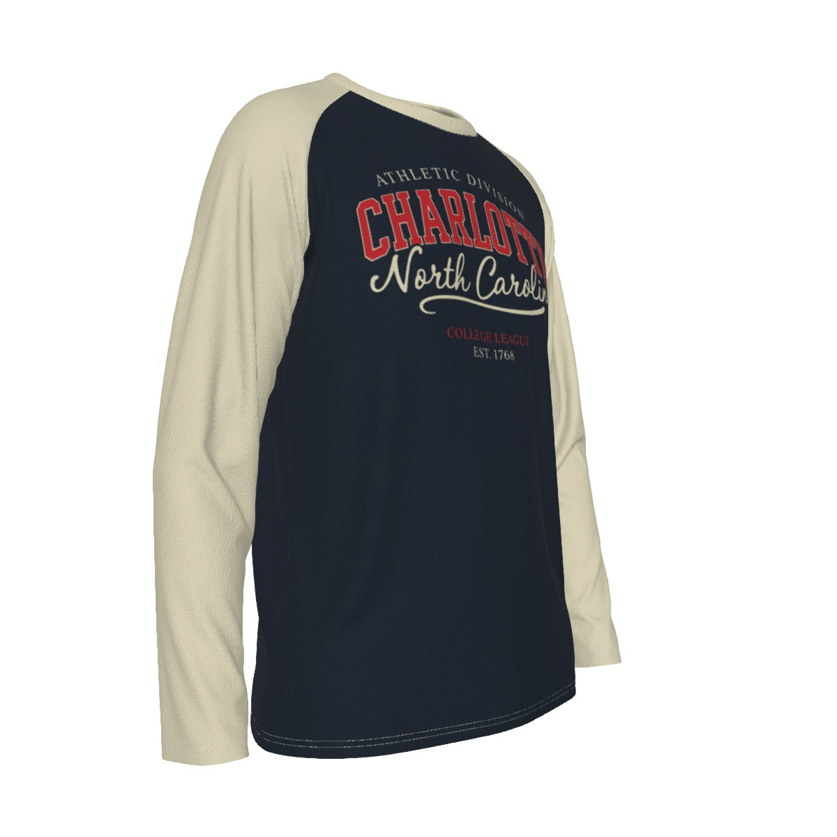White Smoke Charlotte North Carolina Long Sleeve Shirt – Navy Cream Vintage Varsity College Tee