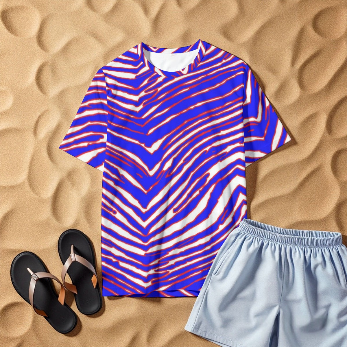 Buffalo football O-Neck T-Shirt | 190GSM Cotton – Red Blue White Zebra Game Day Style