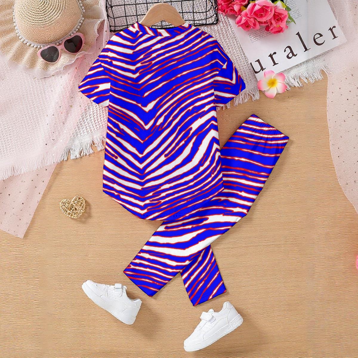 Tan Buffalo Zebra Football Kids’ Casual Top and Pants Set – Zebra Game Day Kids Outfit
