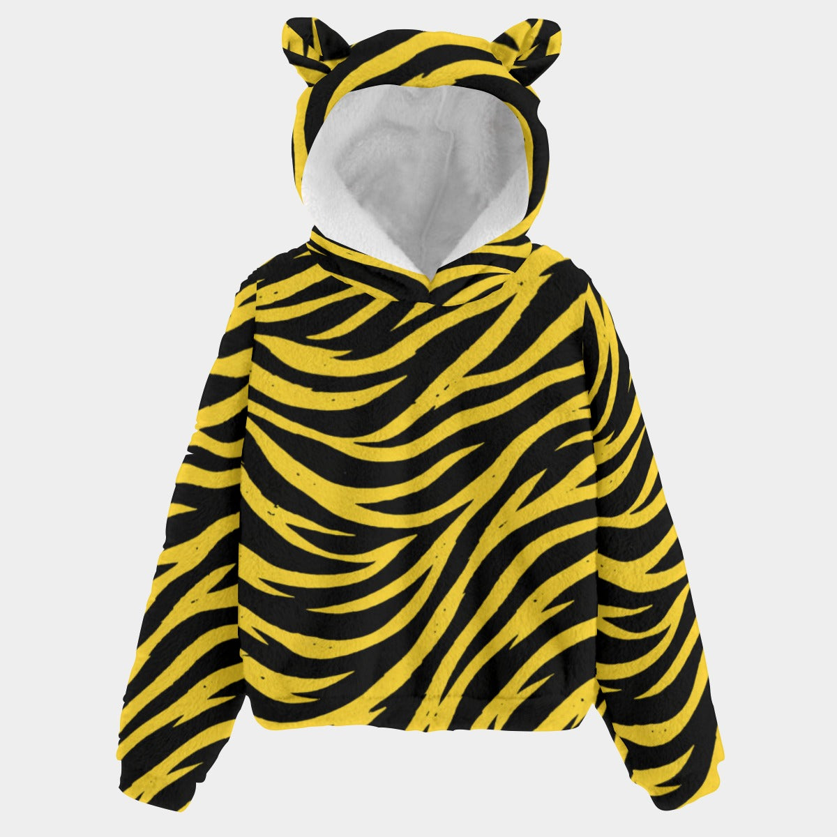 Pittsburgh Football Yellow Black Zebra Kid’s Borg Fleece Sweatshirt With Ear – Game Day Outfit – football shirt, lightweight game day shirt, image 1.0