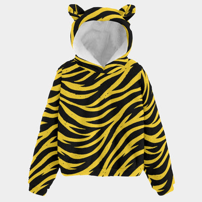 Pittsburgh Football Yellow Black Zebra Kid’s Borg Fleece Sweatshirt With Ear – Game Day Outfit – football shirt, lightweight game day shirt, image 1.0
