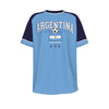 Light blue t-shirt with navy sleeves featuring 'ARGENTINA' text and flag on a white background