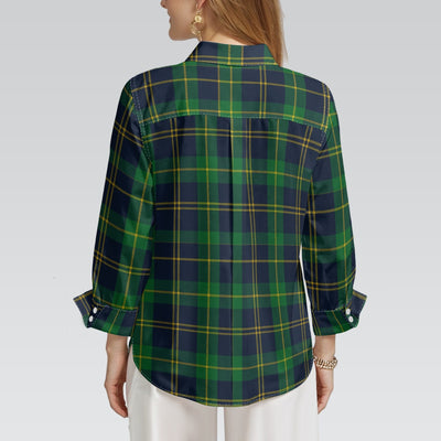 Notre Dame Fighting Irish Green Navy Gold Plaid Womens Mid Length Sleeve Shirt 7 green navy gold plaid women fashion apparel