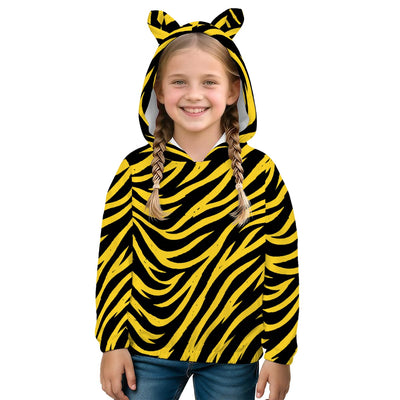 Pittsburgh Football Yellow Black Zebra Kid’s Borg  Sweatshirt With Ear – casual fan outfit, sportswear style, image 1.0
