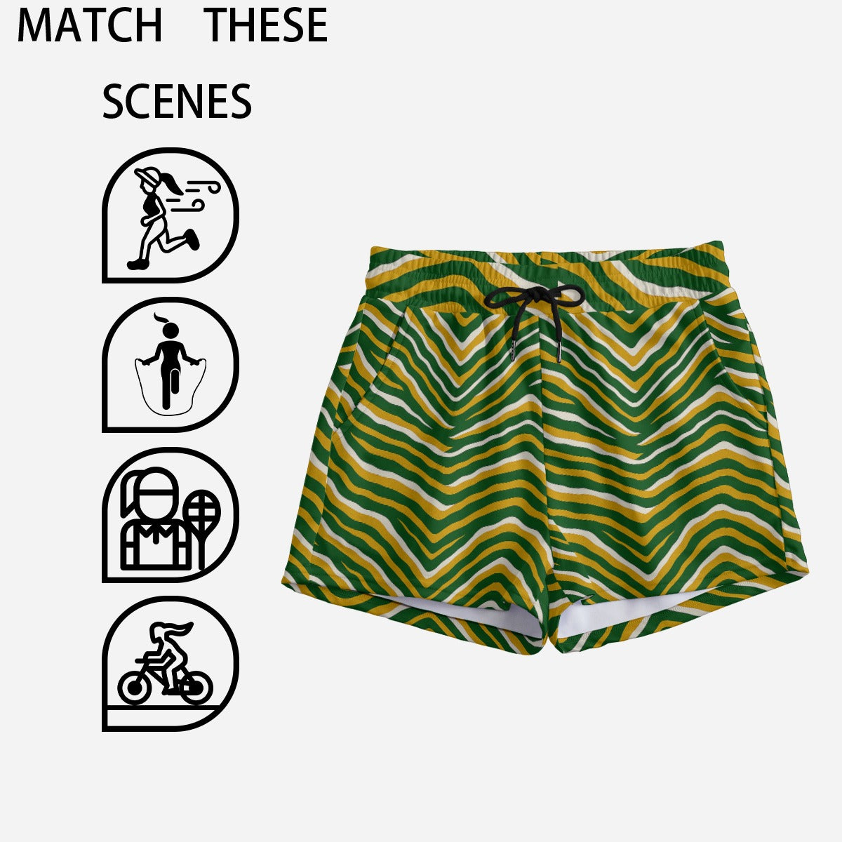 White Smoke Green Bay Football Yellow Green Women’s Casual Shorts – Game Day Streetwear