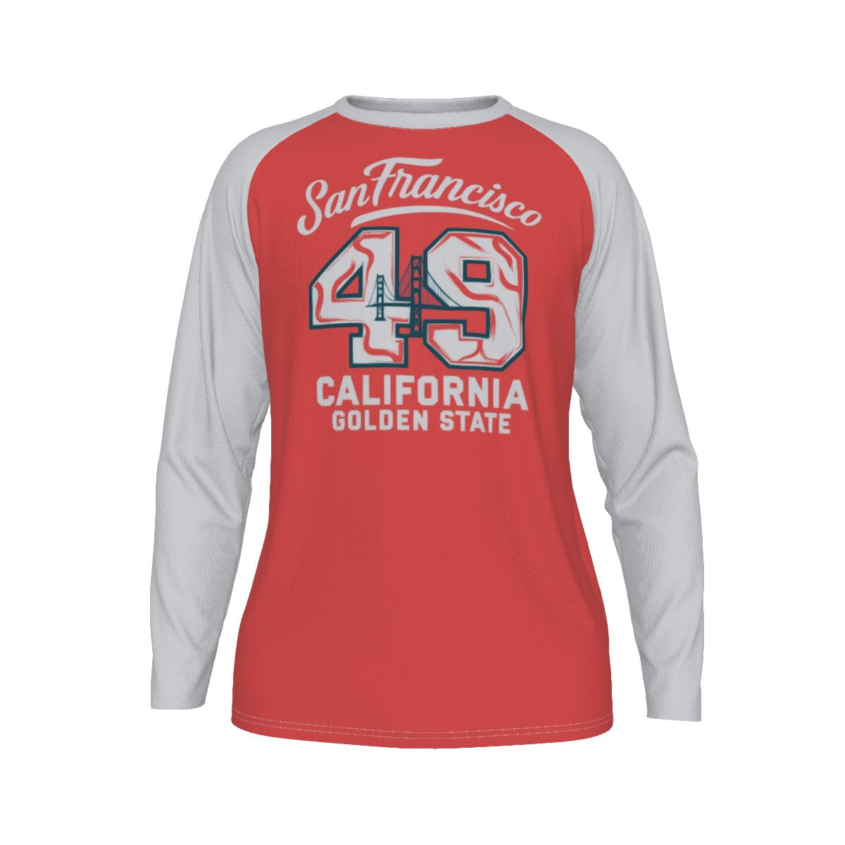 San Francisco 49 Vintage Raglan Long Sleeve Shirt – Red and White California Golden State Style – lightweight game day shirt, game day outfit, image 1.0