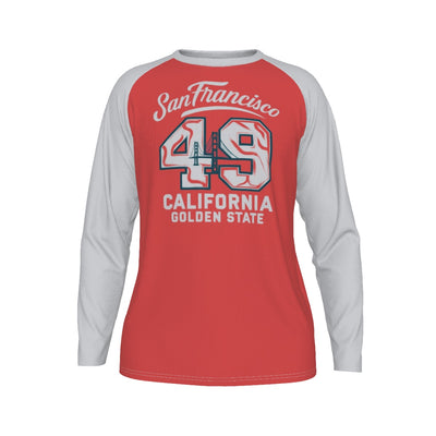 San Francisco 49 Vintage Raglan Long Sleeve Shirt – Red and White California Golden State Style – lightweight game day shirt, game day outfit, image 1.0
