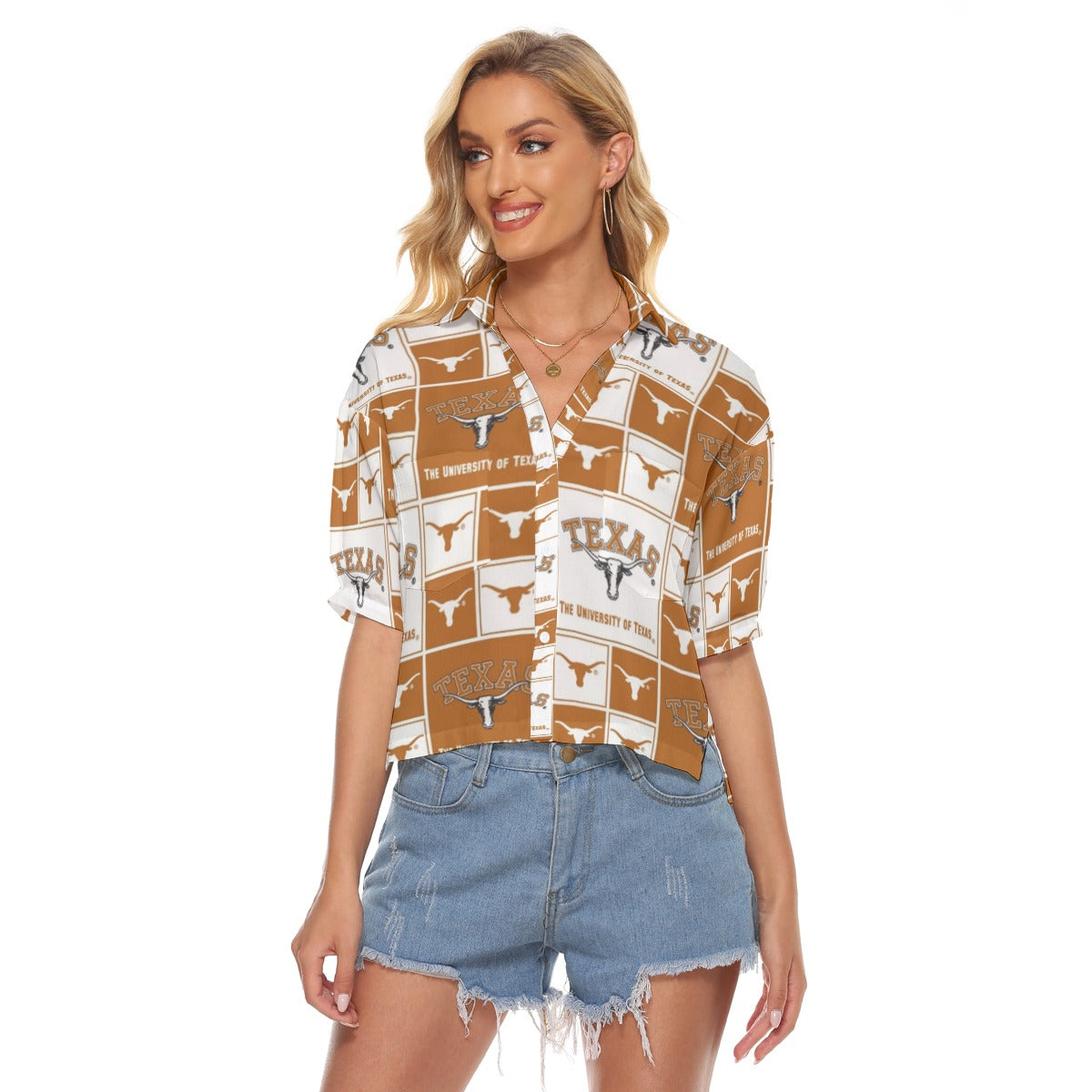 Texas Longhorns Women's V-neck Shirts White varsity sports apparel