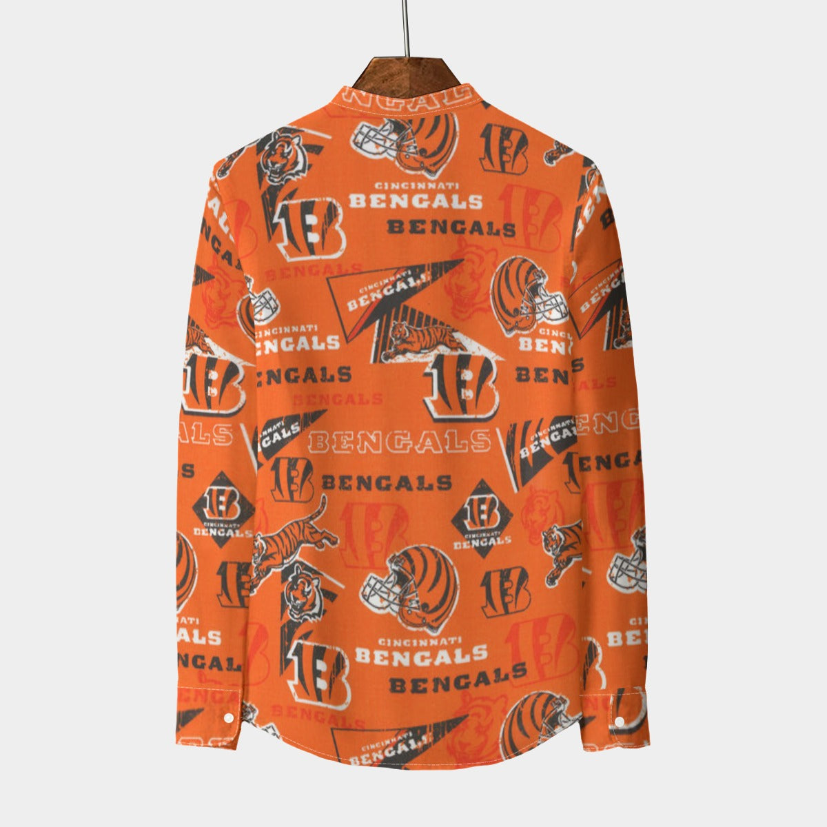 cincinnati-bengals-mens-stand-collar-shirt-with-long-sleeve-110gsm-imitation-flax black orange football fabric detail breathable