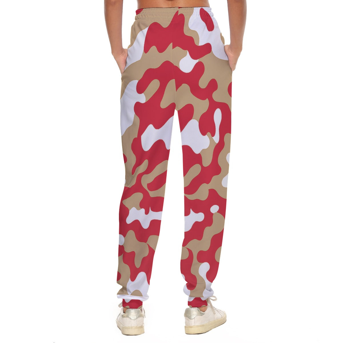 White Smoke San Francisco Football Camo Pants – Red Gold Streetwear Jogger for Women