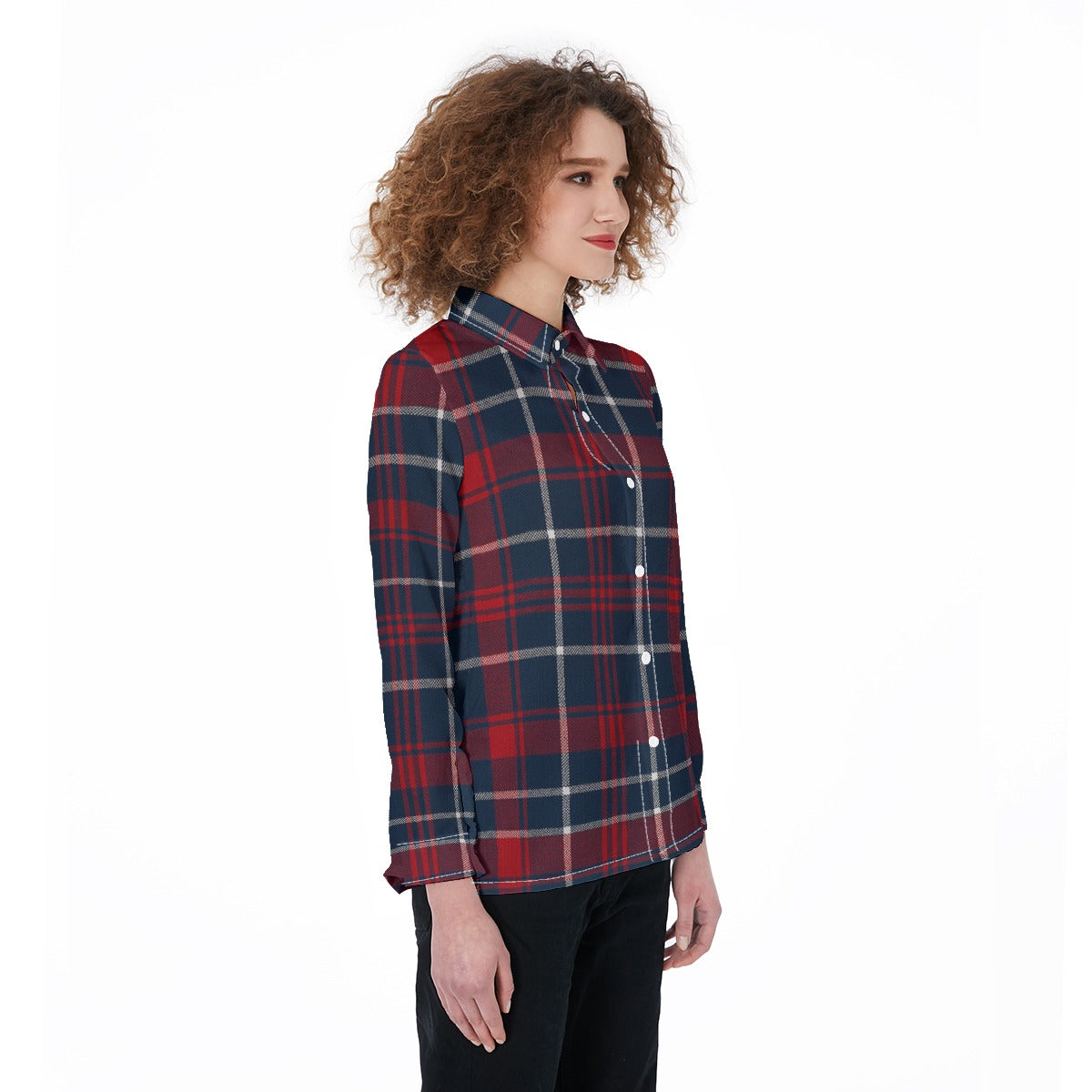 Arizona Wildcats Tartan Plaid Navy Red Women's Elastic-Back Shirt streetwear fashion product image 3