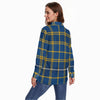 West Virginia Mountaineers Tartan Plaid Blue Gold Women's Long Sleeve Shirt