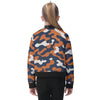 White Smoke Chicago Football Kids Camo Bomber Jacket – Navy Orange Youth Game Day Jacket