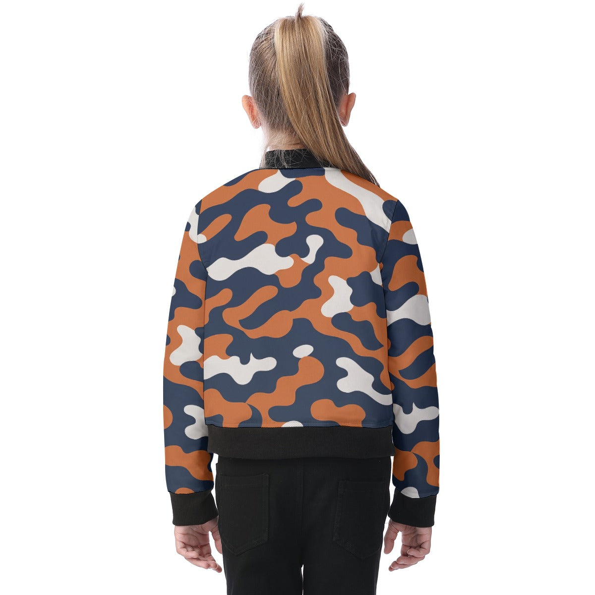 Chicago Football Kids Camo Bomber Jacket – Navy Orange Youth Game Day Jacket