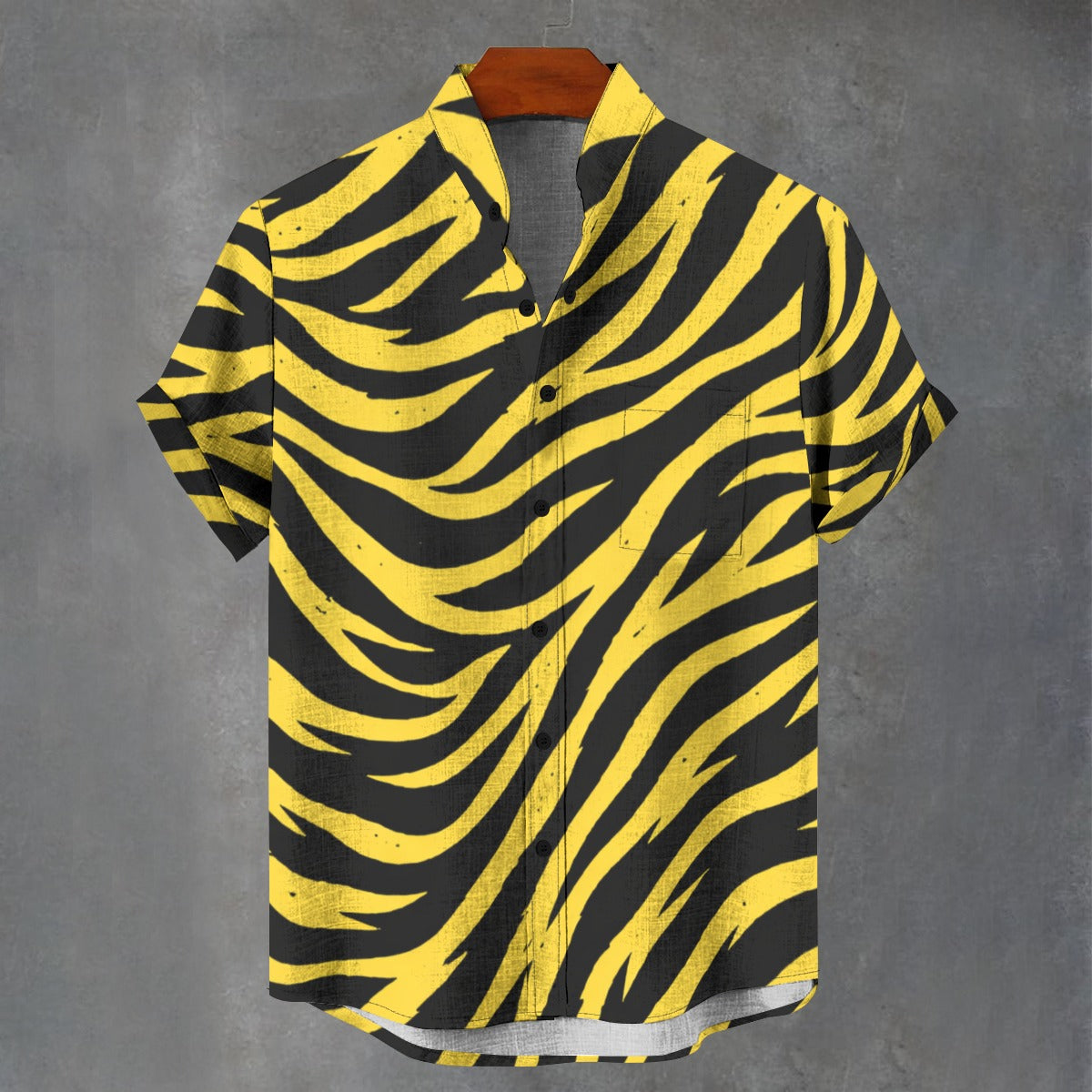 Pittsburgh Football Yellow Black Zebra Men's Stand Collar Shirt|110GSM Imitation Flax – casual fan outfit, nfl fan apparel, image 1.0