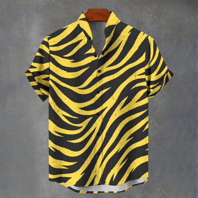 Pittsburgh Football Yellow Black Zebra Men's Stand Collar Shirt|110GSM Imitation Flax – casual fan outfit, nfl fan apparel, image 1.0