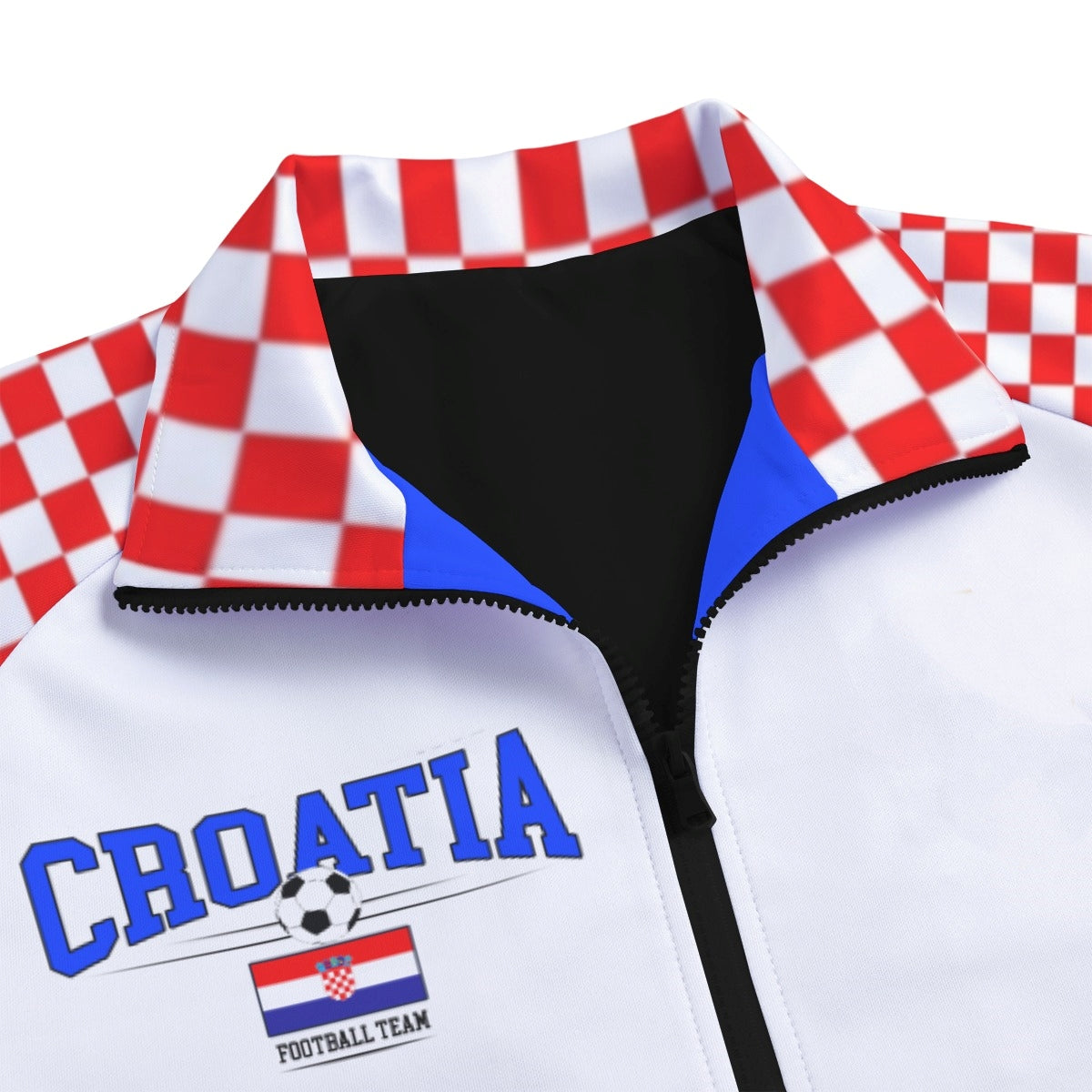 Croatia Inspired Checkered Football Track Jacket – Red White Blue Game Day Zip Up Jacket