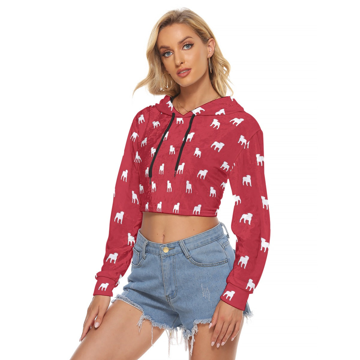 White Smoke Georgia  Women's Crop Top Hoodie|Velvet Game Day Cropped Sweatshirt