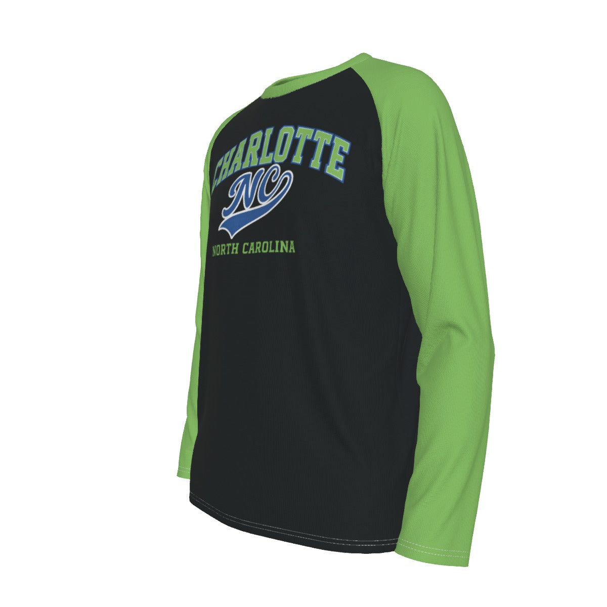Dark Slate Gray Charlotte NC Black Green Long Sleeve Shirt – Modern Varsity North Carolina Raglan