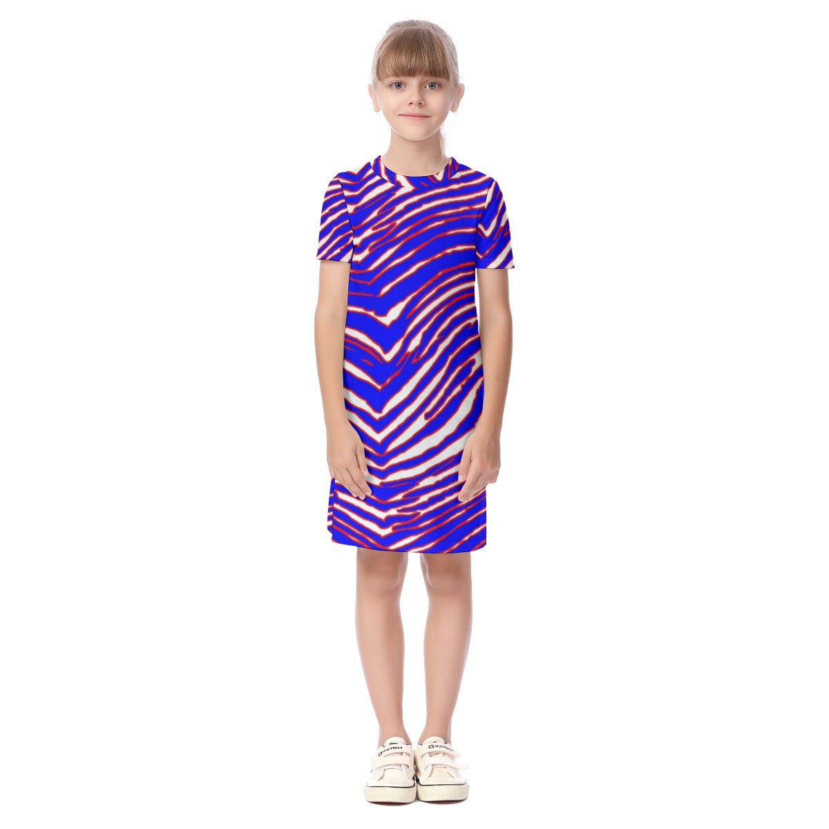 Buffalo football Kid's Short Sleeve Dress – Red Blue White Zebra Game Day Style