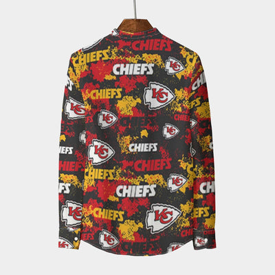kansas-city-chiefs-mens-stand-collar-shirt-with-long-sleeve-110gsm-imitation-flax red gold football outfit image 2.0