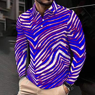 Buffalo Zebra Football Men’s Long Sleeve Polo Shirt – Retro Game Day Streetwear – fan gear, casual fan outfit, image 1.0