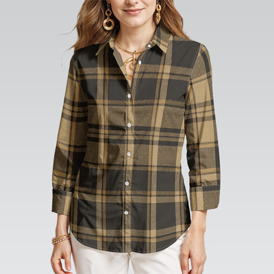 central florida knights tartan plaid black gold women's mid-length sleeve shirt women tartan plaid game day shirt