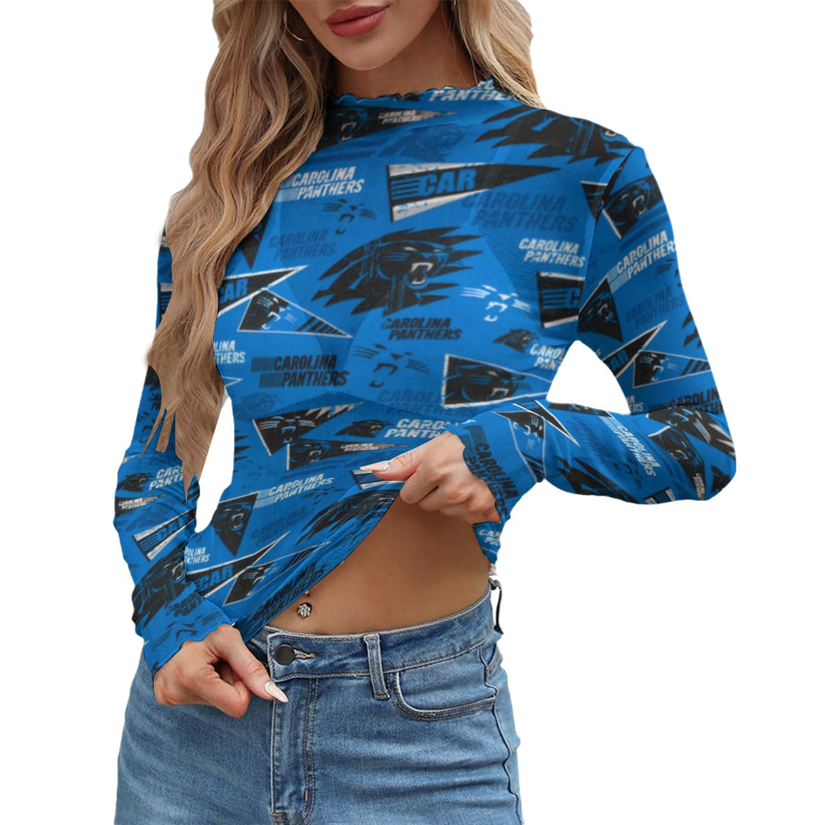 Carolina Panthers Women's Mesh T-shirt black blue football back view game day look