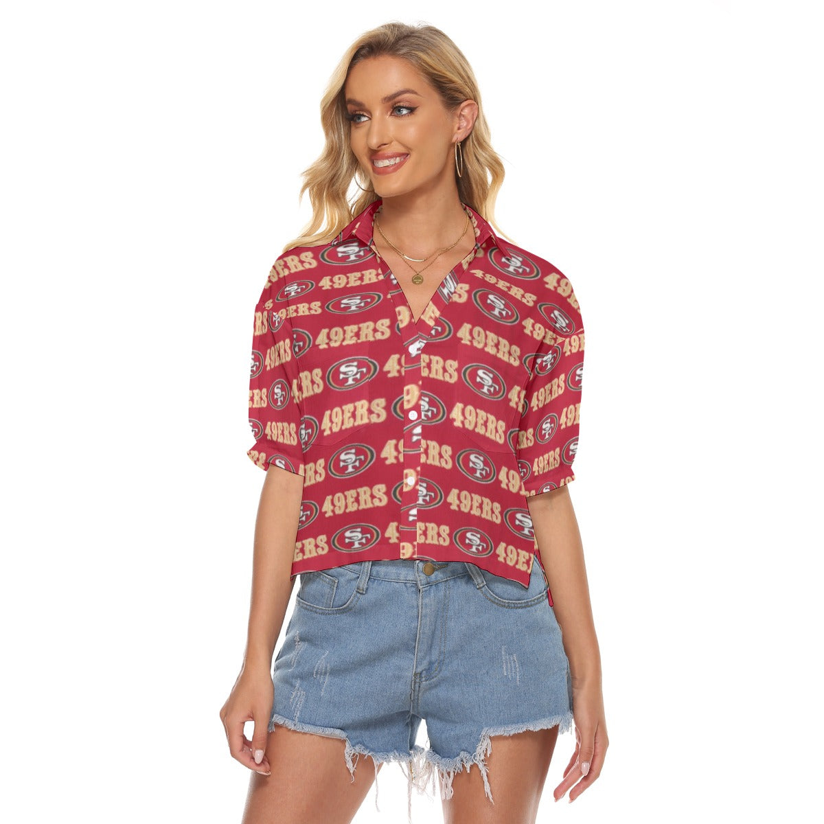 San Francisco 49ers  Women's V-neck Shirts – breathable comfort wear, lightweight game day shirt, image 768