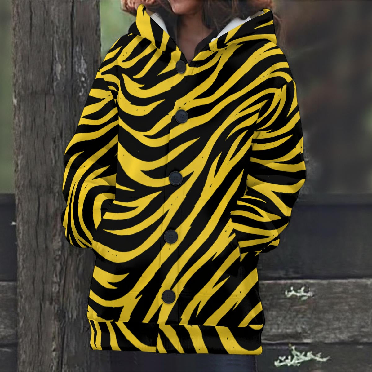 Pittsburgh Football Yellow Black Zebra Women's Knitted Hooded Jacket – fan gear, breathable comfort wear, image 1.0