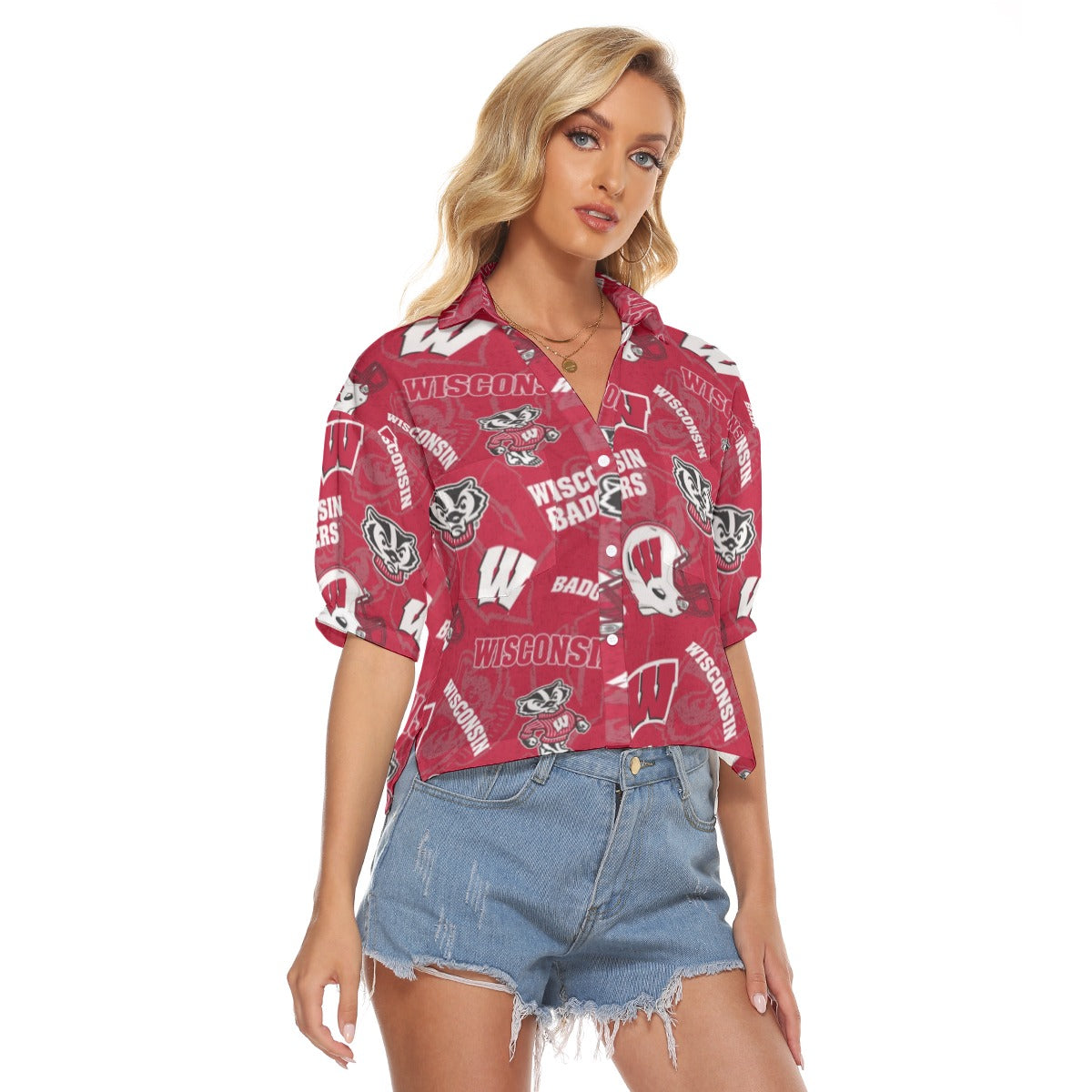 Wisconsin Madison Badgers Women's V-neck Shirts - Badgers football tee varsity sportswear product image 2.0