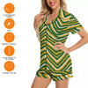 White Smoke Green Bay Football Yellow Green Women’s Imitation Silk Pajama Set Short Sleeve – Game Day Lounge Wea