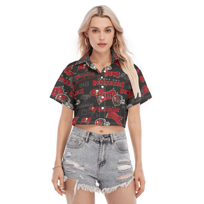 Tampa Bay Buccaneers Women's Cropped Shirt red pewter football outfit back view