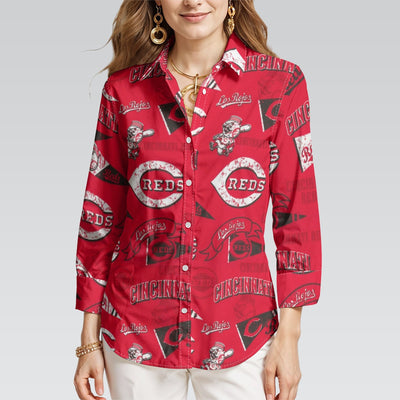 Cincinnati Reds Women's 3/4 Sleeve Shirt cincinnati reds baseball fan apparel game day outfit
